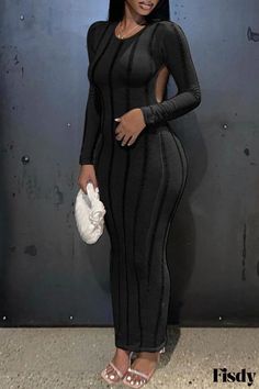 Fisdy - Elegante y seductor vestido negro de manga larga sin espalda y cuello en O Backless Bodycon Dresses, Long Sleeve Dresses, Long Sleeve Knit Dress, Backless Maxi Dresses, Black Long Sleeve Dress, Hip Dress, Sleeve Dresses, Long Sleeve Bodycon, Cutout Dress