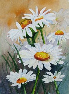 a painting of white daisies with yellow centers