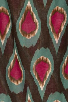 Dramatic boho print in pink, teal, soft brown/black, and off-white, in a fine grained cotton lawn, deadstock from an Italian mill. Lightweight, semi-opaque, with a cool hand and soft airy drape. Right for a dress, blouse, tunic, skirt, kimono, caftan, loungewear. One way design, 15" repeat. Italycotton56" Denim Embroidery, Eco Fabric, Soft Pants, Dress Blouse, Solid & Striped, Soft Brown, Boho Print, Summer Fabrics, Abstract Animals