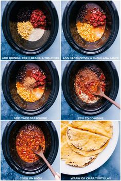 the steps to make salsa in a crock pot with corn and tortillas