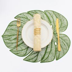 PRICES MAY VARY. Package Included: 8 Pieces Metallic Pressed Vinyl Placemats. Measurments: Approx 17.7*13.8inch/45*35cm. Design&Color: Leaf Shaped in Green.(Color may differ due to mobile phone screens or computer screens) Amazing Usage: Can be used as placemats, a decorative accent on table, or just a charger "plate". Easy to Care: Can just wipe it or wash with water, easy to care and easy to store. Product Features
 1. Nice addition to your dinner table, beautiful leaf shaped vinyl table mats Dinner Table Set, Dessert House, Vinyl Placemats, Tafel Decor, Decor Western, Birthday Dinner Party, Dinner Table Setting, Plate Mat, Fabric Placemats