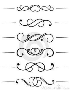 set of hand drawn swirls and scrolls in black on white background stock photo, royalty