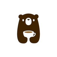 a brown bear holding a cup of coffee