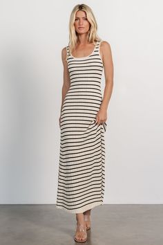 Jesse Ribbed Tank Maxi Dress | Ivory + Black Maxi Dress Casual, Tank Maxi Dress, Solid And Striped, Baltic Born, Striped Midi Dress, Maxi Tank Dress, Flattering Dresses, Bodycon Fashion, Ribbed Tank