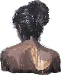 the back of a woman's head is shown in brown and gold tones,