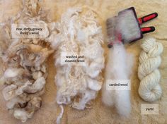 three different types of wool are on the floor