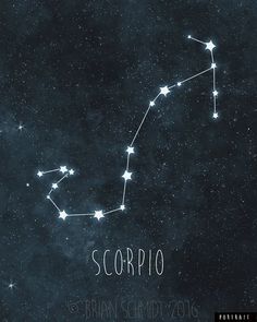 the zodiac sign scorpio is shown in the night sky