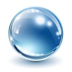 a shiny blue glass sphere with glares on the bottom and sides, set against a white background