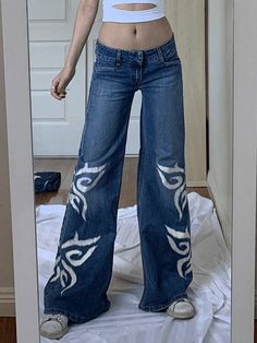 ⚡️Buy Butterfly Print Flare Jeans Blue L under $41.00 in Jeans Online. Style: Casual, Street Color: Blue Main Material: Polyester, Cotton Fit Type: Flare Leg Design: Button & Zip Fastening, Low Rise Waistline, Functional Pockets, Multi Belt Loops, Printed At Front & Back. ✓2022 NEW YEAR SALE | $10 OFF OVER $75 CODE: NY1 I $25 OFF OVER $125 CODE: NY2 | $35 OFF OVER $215 CODE: NY3✓Free Shipping on all orders over $69 USD.. Check reviews and order Butterfly Print Flare Jeans today. American Street Fashion, Jeans Online Store, Cross Legged, American Street, Pants Y2k, Soft Jeans, Streetwear Jeans, Jeans Low Rise, Blue Cross