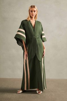 Solid Long Kaftan With Sash Kaftan Outfit, Linen Kaftan, Ceremonial Clothing, Kaftan Tops, Sea Ranch, Kaftan Designs, Adriana Degreas, Long Kaftan, Caftan Dress