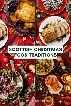 the scottish christmas food is laid out and ready to be eaten for everyone to eat