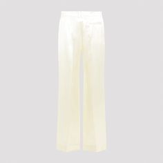 The Row Encore White Viscose Pants. White viscose satin, mid-rise, belt loose, front concealed closure, slant pockets, pressed central creases, back welt pocket, wide leg. Celebrity Siblings, Zimmermann Dress, Celebrity Kids, Savile Row, Twill Shorts, Pants White, Pleats Please Issey Miyake, Skirt Suit, White Shop