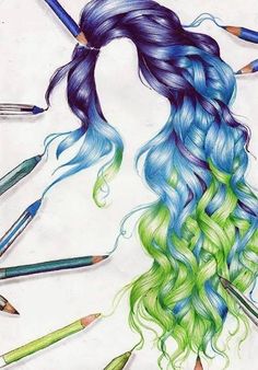 a drawing of a woman's hair with colored pencils