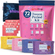 PRICES MAY VARY. Ready for Anything: Our RedDrop period kits for girls 10-12 are packed with leakproof, multi-absorbency pads to ensure your tween feels super supported, whether she's at school or playing sports. Just Her Size: Regular pads can be a drag. That’s why our girls first period kit is perfectly sized for tweens. They're comfy, absorbent, and just right for young movers and shakers! 72-Piece Period Pack: Everything she needs in one fab kit! 30 everyday pads, 14 FlowDay & 14 FlowNight p My First Period Kit Daughters, Period Basket For Daughter, First Period Gift Ideas, First Period Kit Daughters, Period Kits For Middle School, Period Basket, Teen Period Kit, Alcohol Basket, Locker Essentials