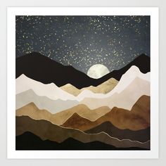 a painting with mountains and stars in the sky