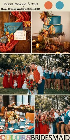 a collage of photos showing different wedding colors and details for the bride and groom