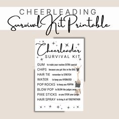 the cheerleadering survival kit printable is shown in black and white with stars