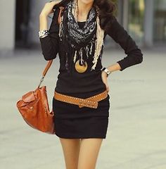 :) Stylish Black Dress, Rok Outfit, Mode Casual, Outfit Trends, Looks Style, Belted Dress, Look Fashion, Passion For Fashion, Dress To Impress