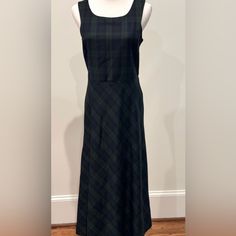 Vintage Laura Ashley 100% Wool Green Tartan Maxi Dress Sleeveless Design Size 6 ( Please See Measurements As Vintage Sizing Runs Smaller Than Modern Sizing) So Perfect For The Upcoming Holiday And Christmas Parties Made In The Uk Laura Ashley Dress, Tartan Dress, Laura Ashley, Christmas Party, Tartan, Blue Green, Vintage Dresses, Plaid, Long Sleeve Dress