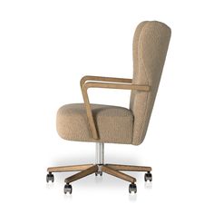 an office chair with wheels on the back and seat upholstered to the side