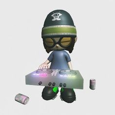 a cartoon character is playing music on a dj's turntable while wearing sunglasses and a beanie