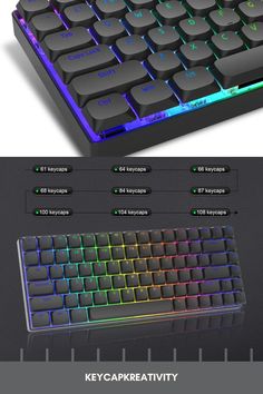 the keyboard is shown with different colors on it and has an additional keypad for each one