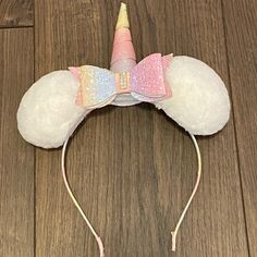 Nwot. Headband With White Plush Ears That Look Like Rounded Bear Ears. It Has A Shiny Pastel Rainbow Unicorn Horn With A Textured, Glittery Pastel Rainbow Bow. Sturdy Construction. Bear Headband, Rainbow Bow, Unicorn Horn, Bear Ears, Kids Hair Accessories, Rainbow Unicorn, Pastel Rainbow, Kids Accessories, Horn