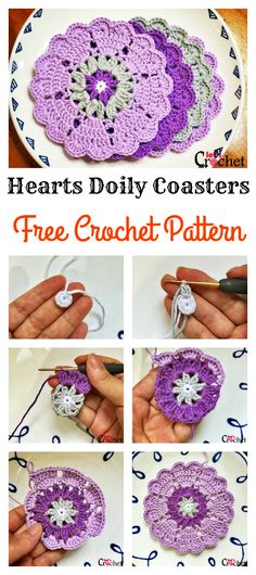 crocheted doily coasters with instructions for how to make them in the shape of flowers