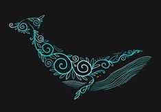 a blue bird with swirls on it's wings flying through the night sky