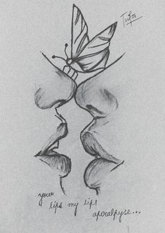 a drawing of two butterflies kissing each other