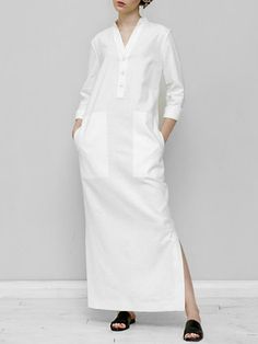 SkuCY-!130210MaterialRamie Cotton , >80%Cotton StyleLoose , Plus Size , Long Sleeves FeatureSplit-joint , Solid Color NecklineV-neck OccasionCasual , Urban , Simple SeasonsSpring , Summer , Autumn , Winter TypeMaxi Dresses ColorWHITE,BLACK,COFFEESizeS,M,L,XL,2XL,3XL,4XL,5XL Please consult the size chart we provide for this item's measurements to help you decide which size to buy.Please note: There may be 1-3cm differ due to manual measurement.CMINCHBustWaistShoulderSleeveLengthS9610038.7558.4126 Vestidos Retro, Dress Sleeve Length, White Cotton Dress, Cotton Linen Dresses, Party Dress Long Sleeve, Vestidos Vintage, White Midi Dress, White Maxi Dresses, Ladies Fashion