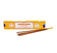 sandalwood incense sticks in a yellow box