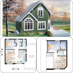 the floor plan for a small house with two levels and an open living area on each level