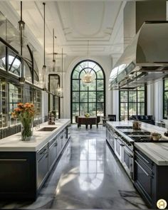 a large kitchen with lots of counter space