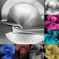 four different colors of pleated paper on top of each other in various shapes and sizes