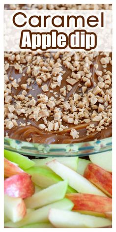 Dish with caramel and toffee and sliced apples. Cream Cheese And Caramel, Cream Cheese Caramel Apple Dip, Quick Apple Dessert, Thanksgiving Appetizers Easy, Caramel Apples Easy, Homemade Appetizer, Apple Dishes, Caramel Apple Dip, Pumpkin Dip