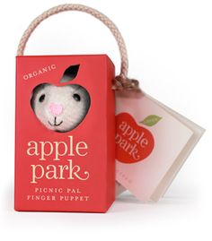 an apple park bag with the packaging on it and its tag hanging from it's side