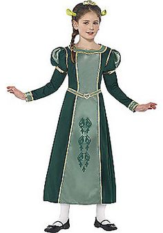 Shrek Princess Fiona Children's Costume - Green Shrek Fancy Dress, Girls Medieval Costume, Fairy Tale Dress, Tale Dress, Girls Fancy Dress