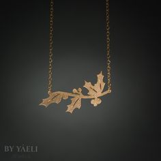 Christmas Leaf necklace, delicate gold plated holly berries branch pendant. this leaf necklace can be a perfect gift for Christmas.Stunning, minimalist and beautiful. ★ Comes in our signature gift box, ready for gift giving. ★ Available in Gold [18k gold-filled chain & 18k gold plated brass pendant] ★ Pendant size: 1.60"x0.60" (42x17mm). Thanks for shopping ... Christmas Leaf, Leaves Necklace, Jewelry Design Studio, Gold Leaf Pendant, Gold Leaf Necklace, Meaningful Necklace, Mountain Jewelry, Mountain Necklace, Branch Necklace