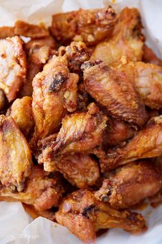 the chicken wings are cooked and ready to be eaten