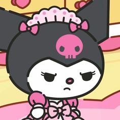 an image of a cartoon character with pink hair and skull on it's head