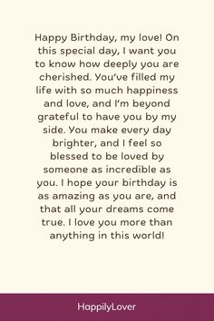 a birthday card with the words happy birthday, my love on this special day