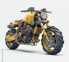 a yellow and black motorcycle is shown on a white background with no people around it