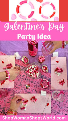 Picture of a Galentine's Day beaded bracelet party, with lots of pink, red, and white beads and festive tablescape. Bamboo Beads, Galentines Day Ideas, Galentine's Party, Party Girls Night, Girls Night Party, Bracelet Kit, Galentines Party, Trendy Bracelets, Bracelet Kits