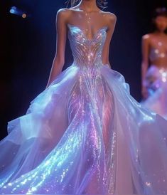 Fairy Godmother Dresses, Sheer Gown Haute Couture, Iridescent Dress Evening Gowns, Deep Sea Wedding Dress, Air Element Dress, Iridescent White Dress, Jolipoli Dress, Euphoric Dresses, Holographic Wedding Dress