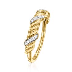 Ross-Simons - .10 ct. t. w. Diamond Twisted Ring in 14kt Yellow Gold. Size 8. Here's a look that will bring subtle glamour to your ensemble. This ring wraps up timeless style and radiant shimmer with .10 ct. t. w. diamonds in luxurious twists of 14kt yellow gold. 3/16" wide. Diamond twisted ring. Diamond birthstones are the perfect gift for April birthdays. Ring Wraps, Twisted Ring, April Birthday, Diamond Birthstone, Twist Ring, Wrap Rings, Ring Diamond, Timeless Style, Wedding Ring