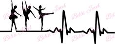 the silhouettes of three ballerina dancers are depicted in this heartbeat line art design