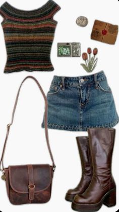 Folk Rock Concert Outfit, Pub Fits, Vintage 90s Aesthetic Outfits, Thrifting Outfits Ideas, Eclectic Style Clothing, Friends Rachel Outfits, College Party Outfit, Unique Summer Outfits, Thrift Inspiration