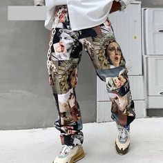 Not sure what to write here yet, sizes are up to you, I can design anything you want. White Wide Leg Pants With Graphic Print, Graphic Print Trousers For Streetwear, Artistic Graphic Print Bottoms For Streetwear, Artistic Cotton Bottoms With Graphic Print, Mode Hip Hop, Autumn Streetwear, Style Wide Leg Pants, Mens Trousers Casual, Hip Hop Pants