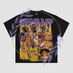 the los angeles lakers basketball team in purple and yellow on a black shirt with gold trim